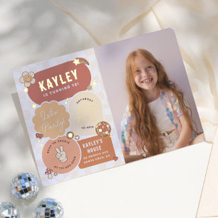 Groovy Daisy Boho Let's Party Photo Girl Birthday Foil Invitation