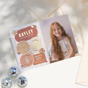 Groovy Daisy Boho Let's Party Photo Girl Birthday Foil Invitation