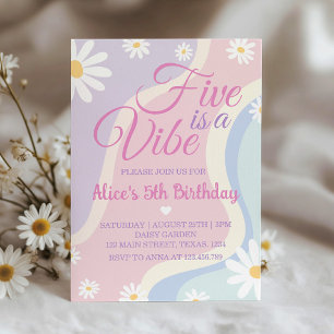 Groovy Daisy Five Is A Vibe Birthday Invitation