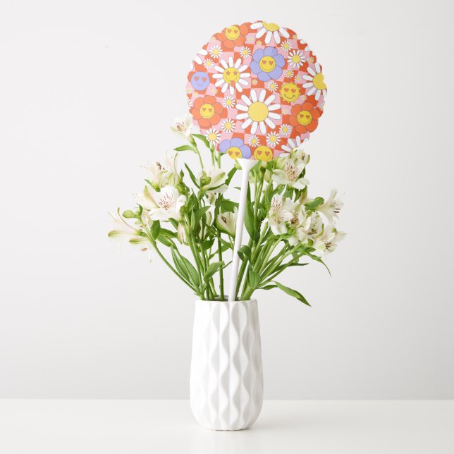Groovy Daisy Floral Checkerboard, Y2K 90s Balloon (Vase)