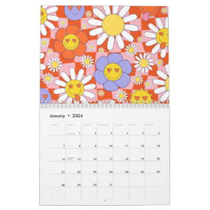 Groovy Daisy Floral Checkerboard, Y2K 90s Calendar