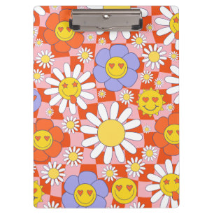 Groovy Daisy Floral Checkerboard, Y2K 90s Clipboard