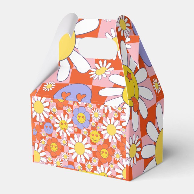 Groovy Daisy Floral Checkerboard, Y2K 90s  Favor Boxes (Back Side)