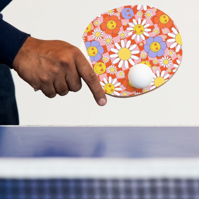 Groovy Daisy Floral Checkerboard, Y2K 90s  Ping Pong Paddle (Insitu)