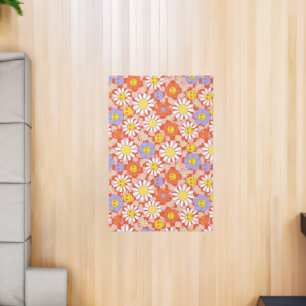 Groovy Daisy Floral Checkerboard, Y2K 90s  Rug