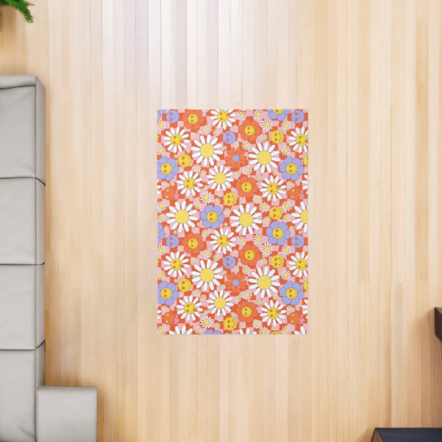 Groovy Daisy Floral Checkerboard, Y2K 90s  Rug (Insitu (Indoor 2))
