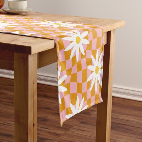 Groovy Daisy Floral Checkerboard Y2K 90s  Short Table Runner