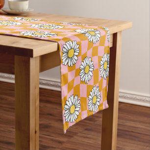 Groovy Daisy Floral Checkerboard, Y2K 90s Short Table Runner