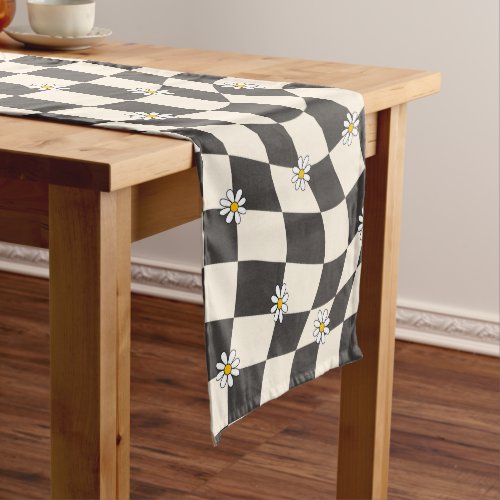 Groovy Daisy Floral Checkerboard Y2K 90s Short Table Runner