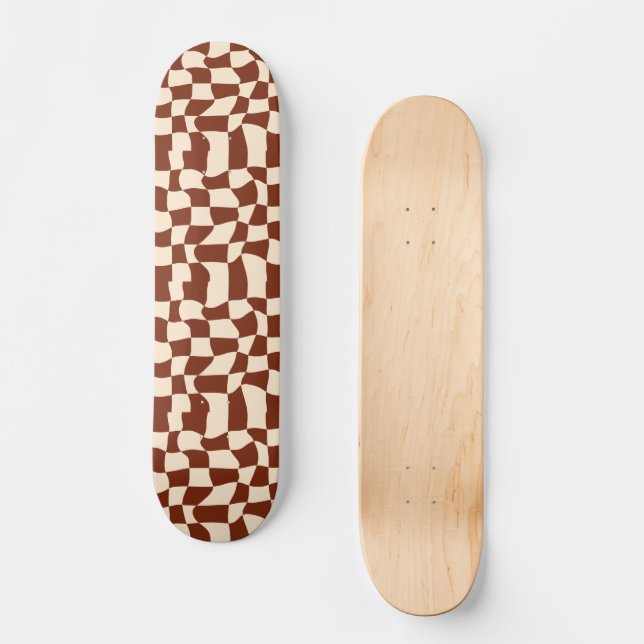 Groovy Daisy Floral Checkerboard, Y2K 90s Skateboard (Front)