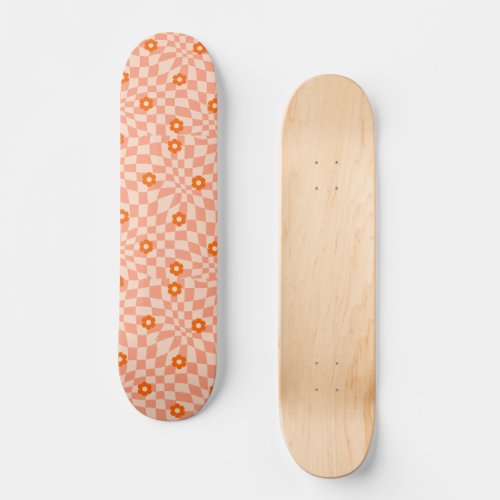 Groovy Daisy Floral Checkerboard Y2K 90s Skateboard