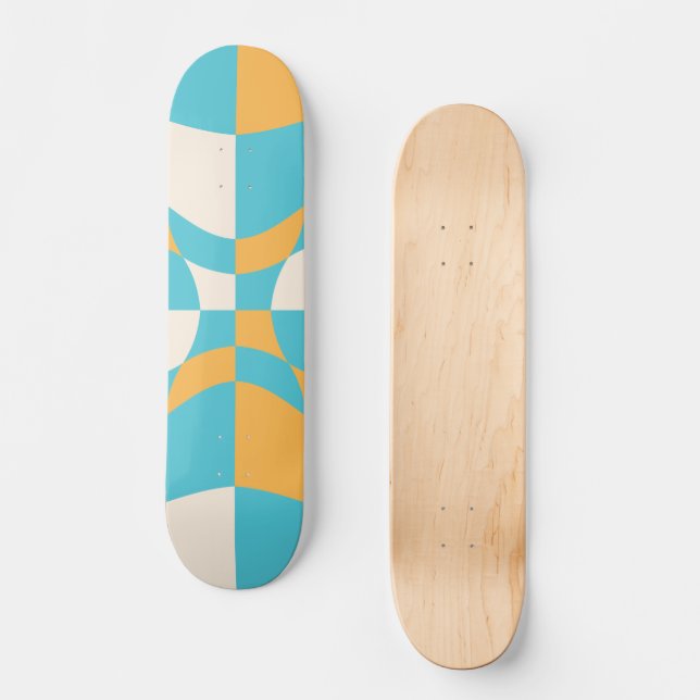 Groovy Daisy Floral Checkerboard, Y2K 90s Skateboard (Front)