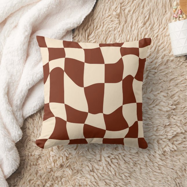 Groovy Daisy Floral Checkerboard, Y2K 90s Throw Pillow (Blanket)