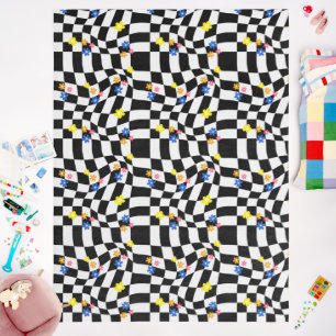 Groovy Daisy Floral Checkerboard, Y2K 90s  Wrappin Outdoor Rug
