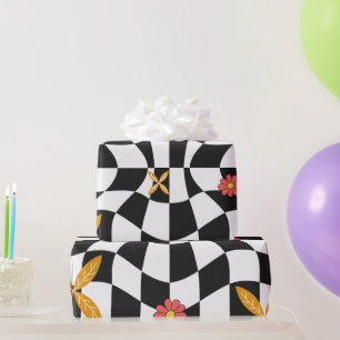 Groovy Daisy Floral Checkerboard, Y2K 90s  Wrappin Wrapping Paper