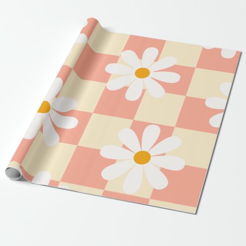 Groovy Daisy Floral Checkerboard Y2K 90s  Wrappin Wrapping Paper
