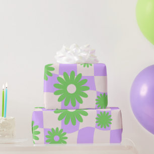Groovy Daisy Floral Checkerboard, Y2K 90s Wrappin Wrapping Paper