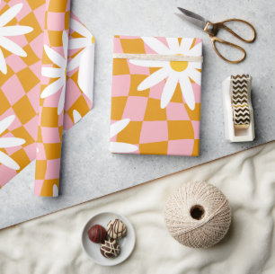 Groovy Daisy Floral Checkerboard, Y2K 90s Wrappin Wrapping Paper