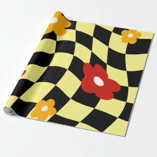 Groovy Daisy Floral Checkerboard, Y2K 90s Wrappin Wrapping Paper
