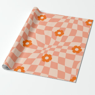 Groovy Daisy Floral Checkerboard, Y2K 90s  Wrappin Wrapping Paper