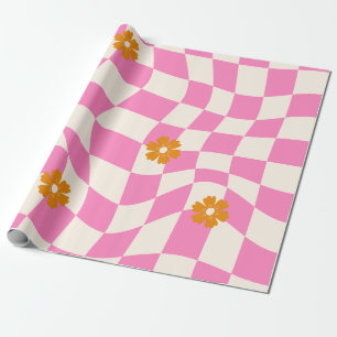 Groovy Daisy Floral Checkerboard, Y2K 90s Wrappin Wrapping Paper