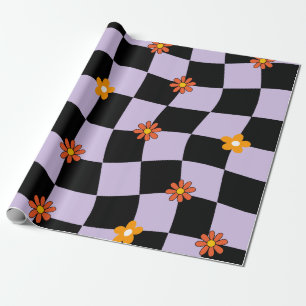 Groovy Daisy Floral Checkerboard, Y2K 90s  Wrappin Wrapping Paper