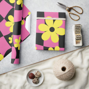 Groovy Daisy Floral Checkerboard, Y2K 90s Wrappin Wrapping Paper
