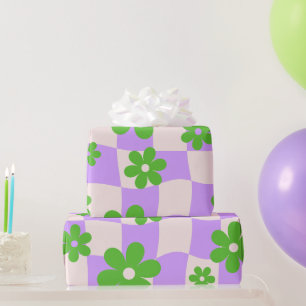 Groovy Daisy Floral Checkerboard, Y2K 90s  Wrappin Wrapping Paper