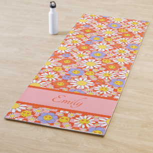 Groovy Daisy Floral Checkerboard, Y2K 90s Yoga Mat