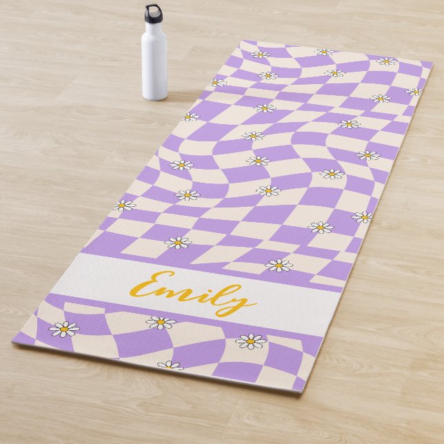 Groovy Daisy Floral Checkerboard, Y2K 90s Yoga Mat (In Situ)