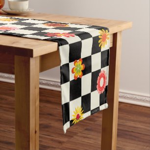 Groovy Daisy Floral Checkerboard, Y2K Short Table Runner