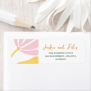 Groovy daisy floral pink & yellow wedding label