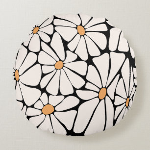 Groovy Daisy Flower Retro Round Pillow