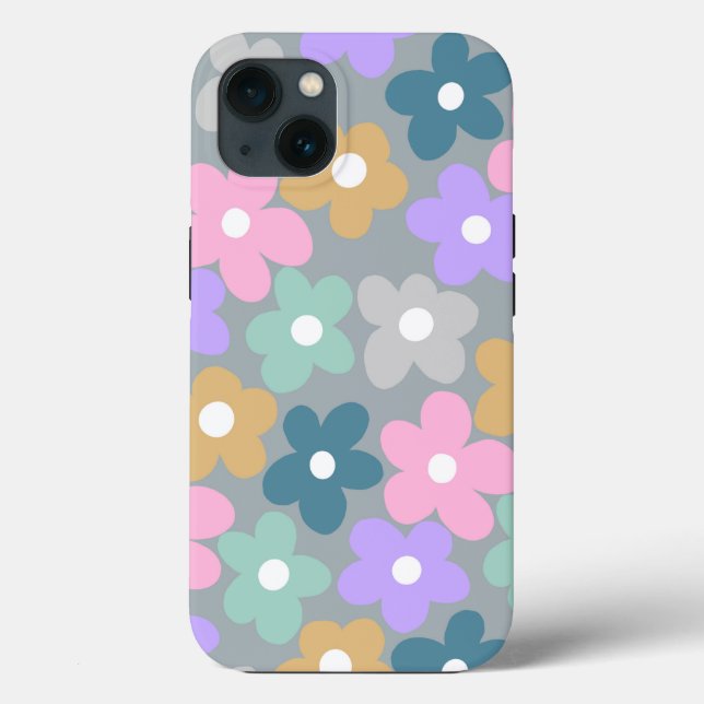 Groovy Daisy Flowers Gray Retro Boho Floral Case-Mate iPhone Case (Back)