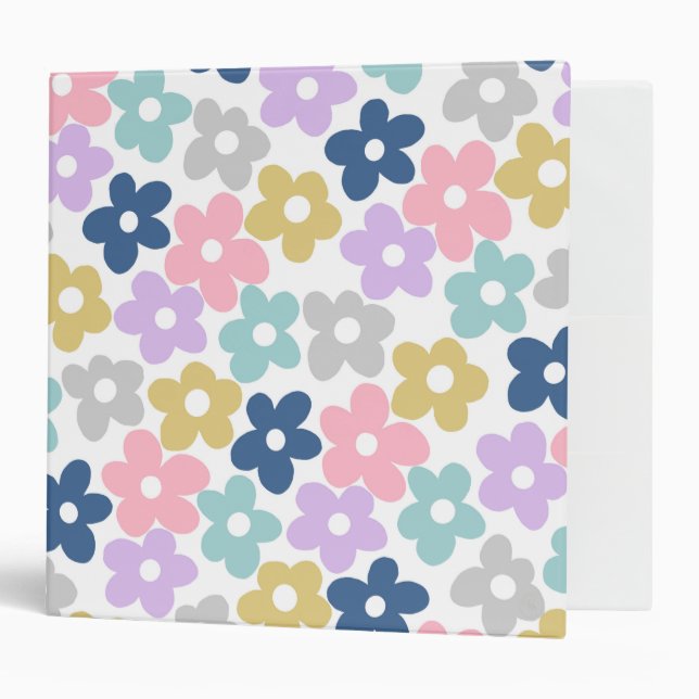 Groovy Daisy Flowers Retro Boho Floral 3 Ring Binder (Front/Inside)