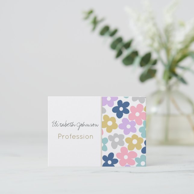 Groovy Daisy Flowers Retro Boho Floral Business Card (Standing Front)