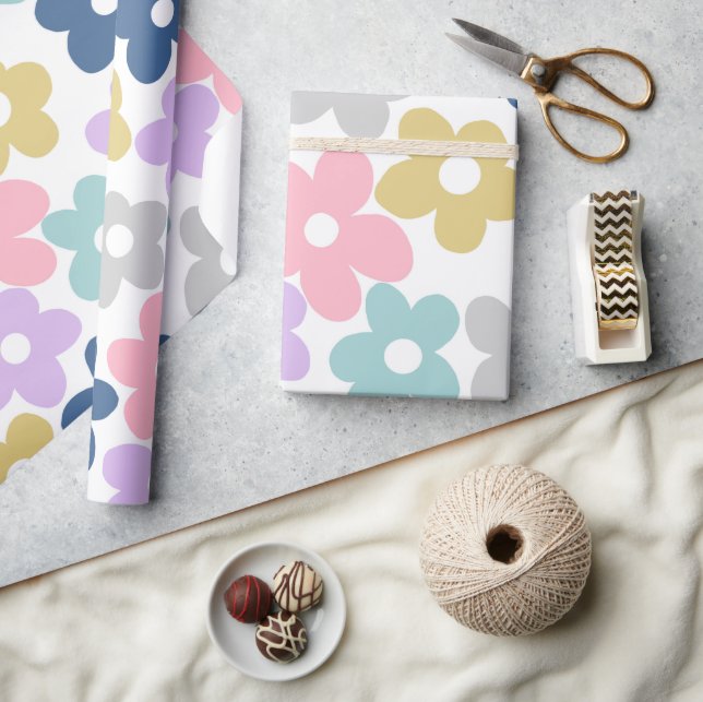 Groovy Daisy Flowers Retro Boho Floral Wrapping Paper (Crafts)