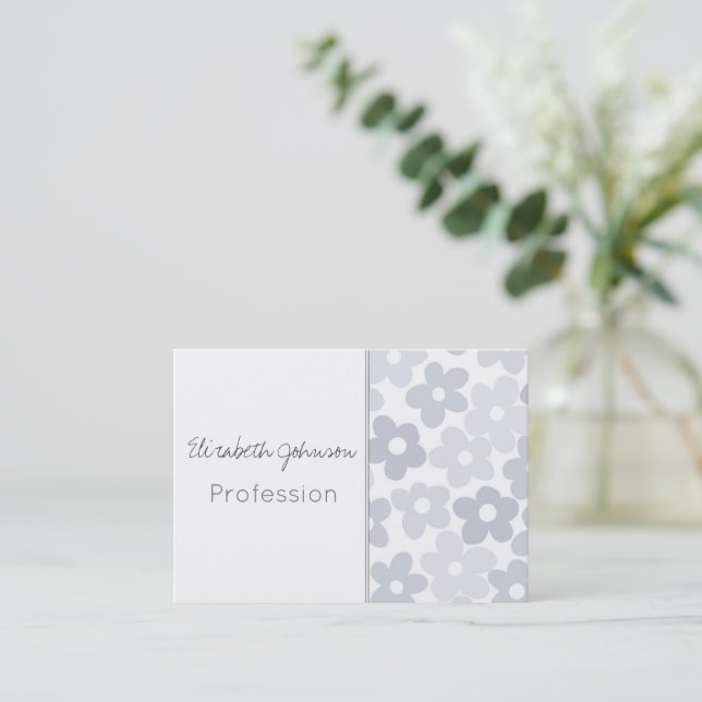 Groovy Daisy Flowers Retro Gray Boho Floral Business Card (Standing Front)