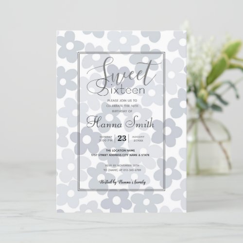 Groovy Daisy Flowers Retro Gray Boho Floral Invitation