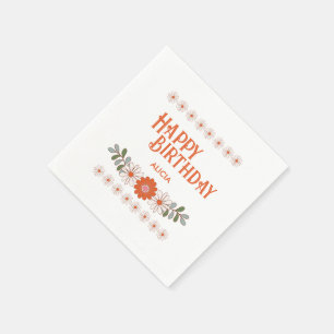 Groovy Daisy Hippie Flora Leaf Happy Birthday Napkins