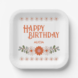 Groovy Daisy Hippie Flora Leaf Happy Birthday Paper Plates