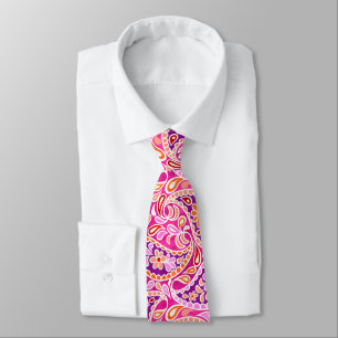 Groovy Daisy Paisley BoHo Watercolor - Fuchsia Neck Tie