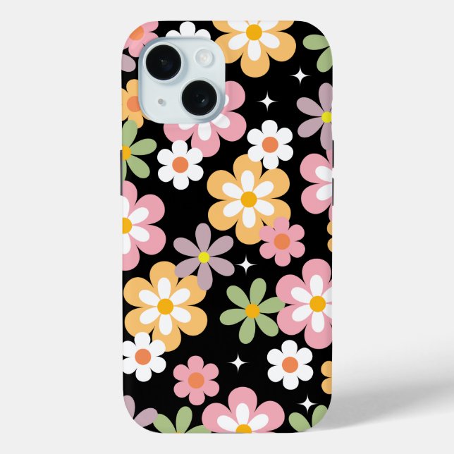 Groovy Daisy Pattern Black Case-Mate iPhone Case (Back)