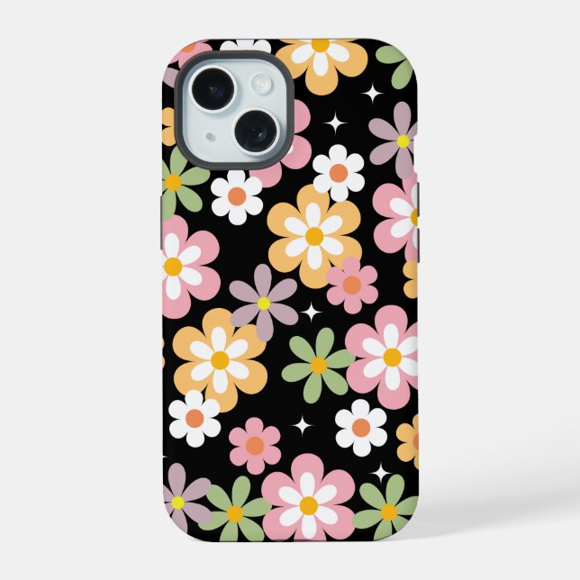 Groovy Daisy Pattern Black Iphone Case (Back)