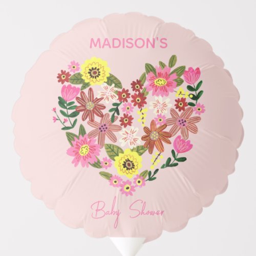 Groovy Daisy Pink Flower heart Baby Shower Balloon