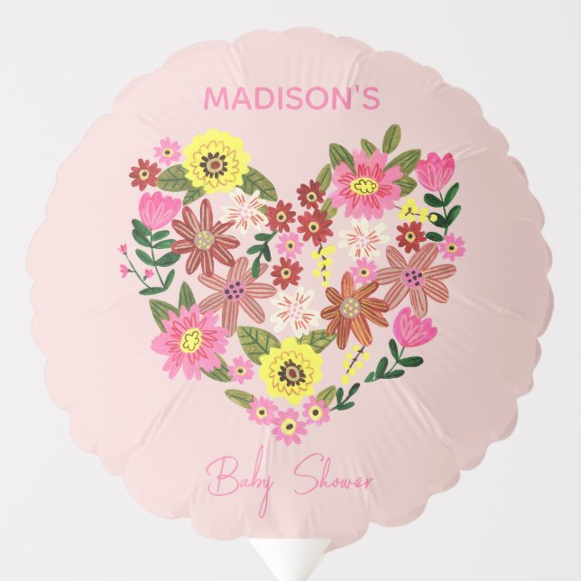 Groovy Daisy Pink Flower heart Baby Shower Balloon (Front)