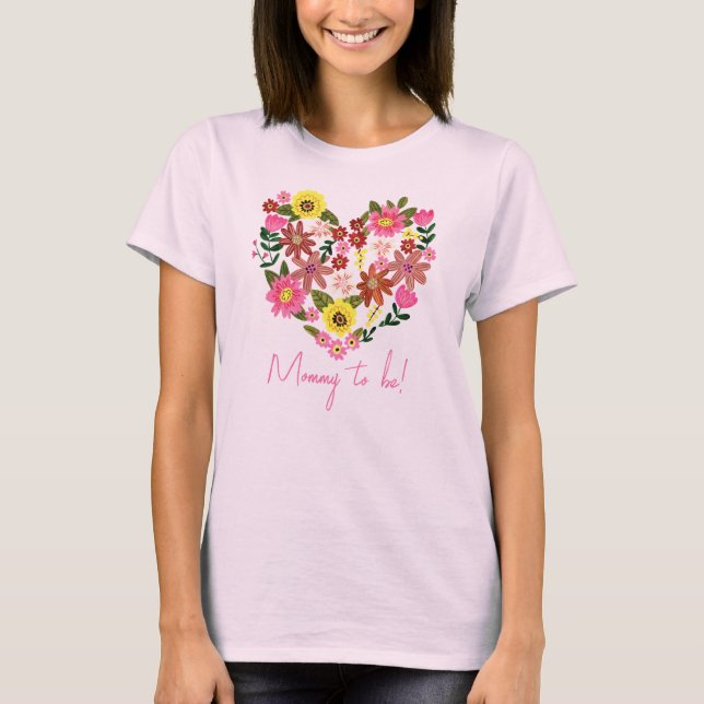 Groovy Daisy Pink Flower heart Mommy to be T-Shirt (Front)
