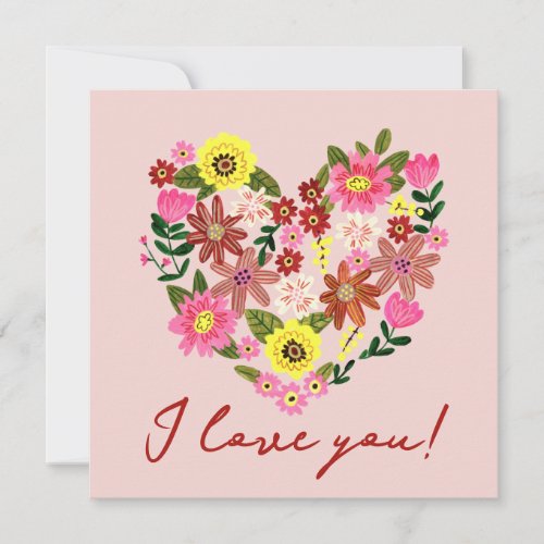 Groovy daisy pink flower heart Valentine Holiday Card