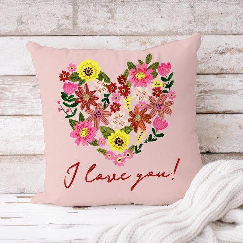 Groovy Daisy Pink Flower heart Valentine Holiday Throw Pillow