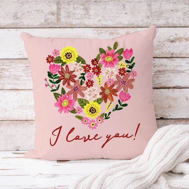 Groovy Daisy Pink Flower heart Valentine Holiday Throw Pillow (Creator Uploaded)